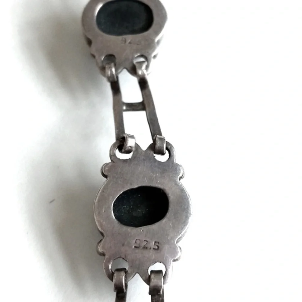 Vintage / Antique 925 Sterling Silver Black Onyx Chain Bracelet from India